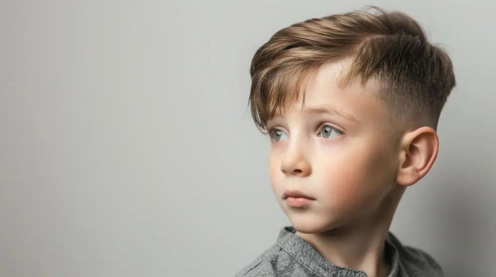 Niño con corte degradado moderno y textura