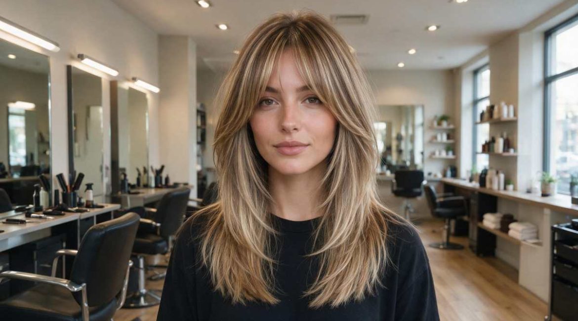Corte a capas con flequillo cortina para rostro ovalado