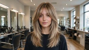 Corte a capas con flequillo cortina para rostro ovalado